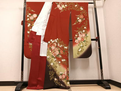 平和屋着物●豪華振袖　駒刺繍　花蝶文　暈し染め　金彩　正絹　逸品　AABG8514ph