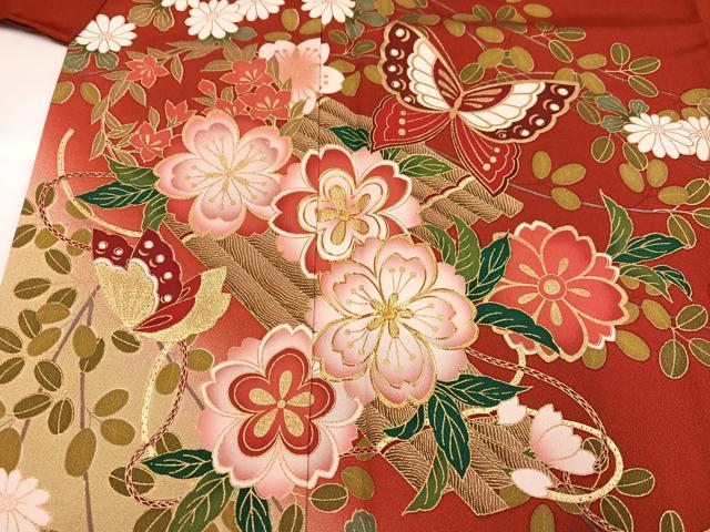 平和屋着物●豪華振袖　駒刺繍　花蝶文　暈し染め　金彩　正絹　逸品　AABG8514ph