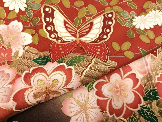 平和屋着物●豪華振袖　駒刺繍　花蝶文　暈し染め　金彩　正絹　逸品　AABG8514ph