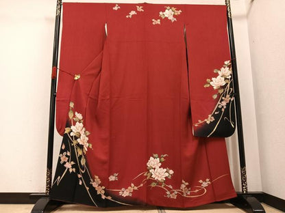 平和屋着物●豪華振袖　枝花文　暈し染め　金彩　正絹　逸品　AABG8516ph