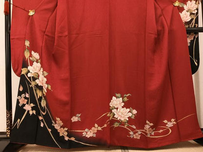 平和屋着物●豪華振袖　枝花文　暈し染め　金彩　正絹　逸品　AABG8516ph