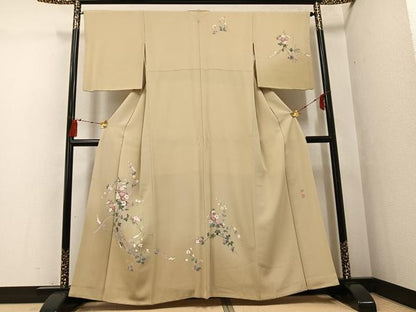 平和屋着物●京加賀友禅　百貫達雄　訪問着　枝花文　暈し染め　銀座おゝぎ屋扱い　正絹　逸品　AABG8517ph