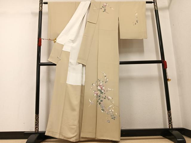 平和屋着物●京加賀友禅　百貫達雄　訪問着　枝花文　暈し染め　銀座おゝぎ屋扱い　正絹　逸品　AABG8517ph