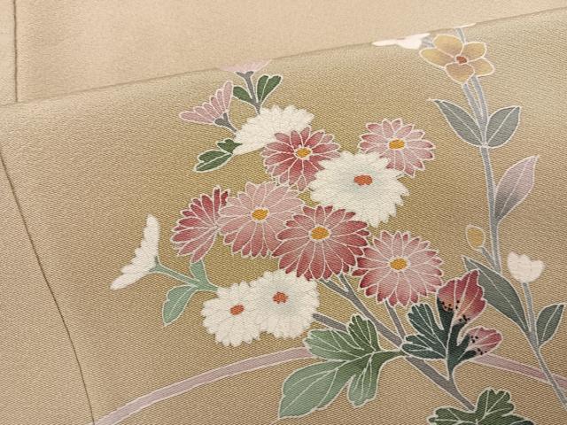 平和屋着物●京加賀友禅　百貫達雄　訪問着　枝花文　暈し染め　銀座おゝぎ屋扱い　正絹　逸品　AABG8517ph