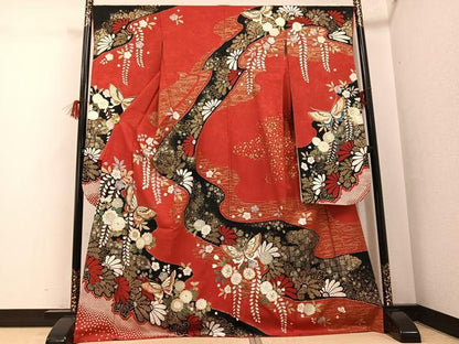 平和屋着物●豪華振袖　花蝶文　金彩　正絹　逸品　AABG8521ph