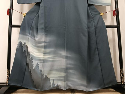 平和屋着物●訪問着　樹林シルエット　暈し染め　正絹　逸品　AABG8523ph