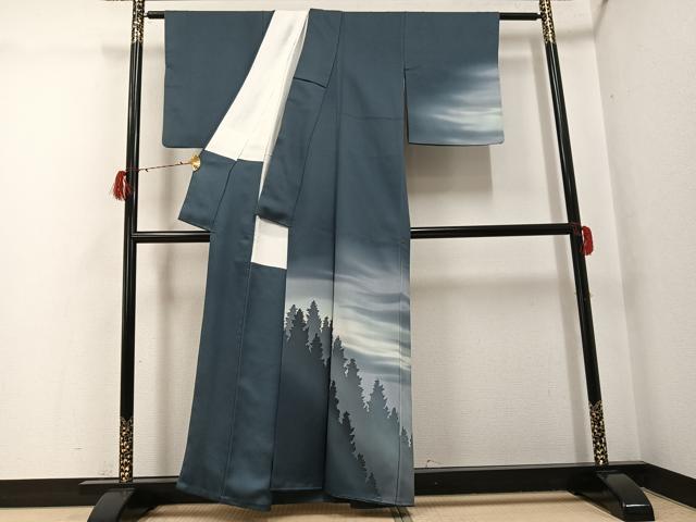 平和屋着物●訪問着　樹林シルエット　暈し染め　正絹　逸品　AABG8523ph