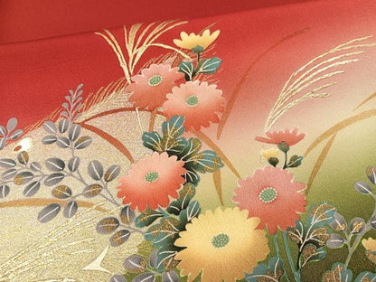 平和屋着物●豪華振袖・長襦袢(無双仕立て)セット　幾久重袖　孔雀花文　暈し染め　金銀彩　半衿刺繍　正絹　逸品　AABG8526ph