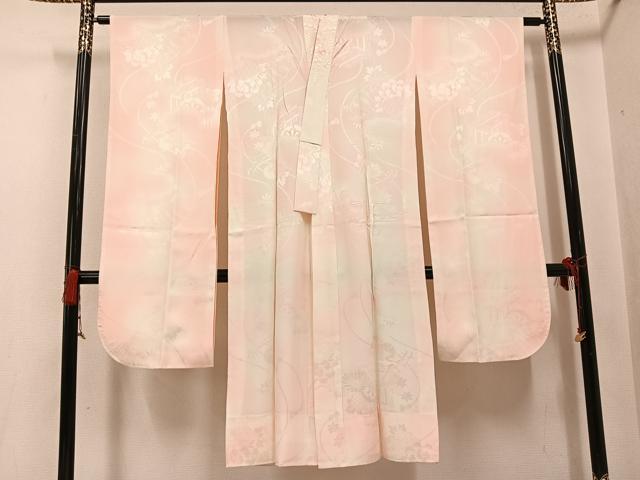 平和屋着物●豪華振袖・長襦袢(無双仕立て)セット　幾久重袖　孔雀花文　暈し染め　金銀彩　半衿刺繍　正絹　逸品　AABG8526ph