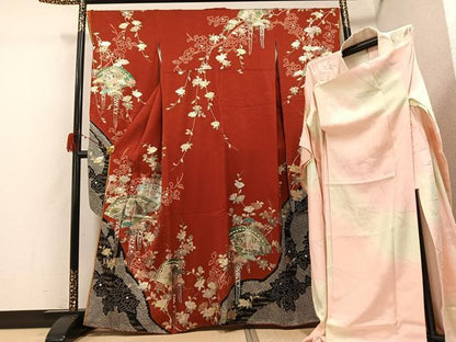 平和屋着物●豪華振袖・長襦袢(無双仕立て)セット　絞り　檜扇人物草花文　金銀彩　やまと誂製　正絹　逸品　AABG8527ph