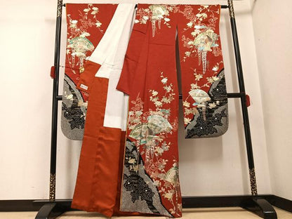 平和屋着物●豪華振袖・長襦袢(無双仕立て)セット　絞り　檜扇人物草花文　金銀彩　やまと誂製　正絹　逸品　AABG8527ph