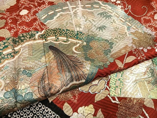 平和屋着物●豪華振袖・長襦袢(無双仕立て)セット　絞り　檜扇人物草花文　金銀彩　やまと誂製　正絹　逸品　AABG8527ph