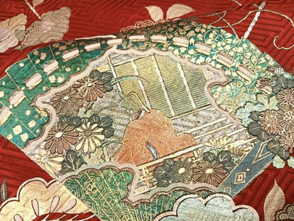 平和屋着物●豪華振袖・長襦袢(無双仕立て)セット　絞り　檜扇人物草花文　金銀彩　やまと誂製　正絹　逸品　AABG8527ph