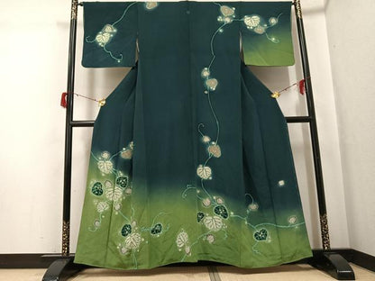 平和屋着物●訪問着　作家物　辻が花　葵　暈し染め　鬼しぼ縮緬　正絹　逸品　AABG8529ph