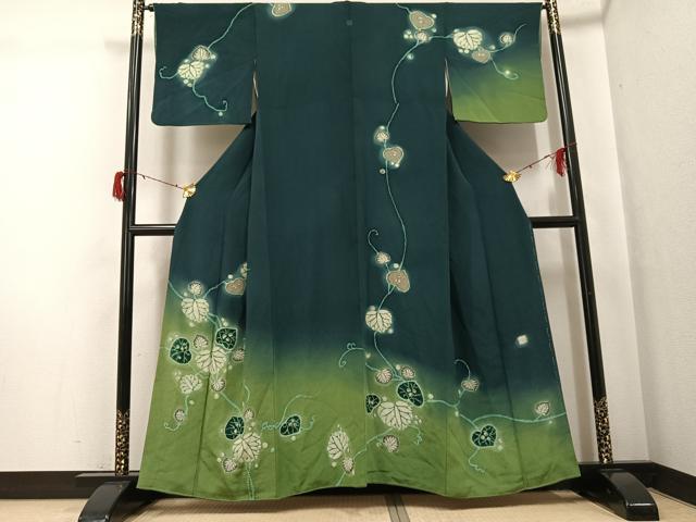 平和屋着物●訪問着　作家物　辻が花　葵　暈し染め　鬼しぼ縮緬　正絹　逸品　AABG8529ph