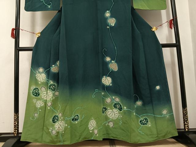 平和屋着物●訪問着　作家物　辻が花　葵　暈し染め　鬼しぼ縮緬　正絹　逸品　AABG8529ph