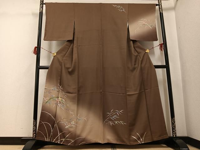 平和屋着物●訪問着　友禅　草花文　暈し染め　銀彩　正絹　逸品　未使用　AABG8533ph
