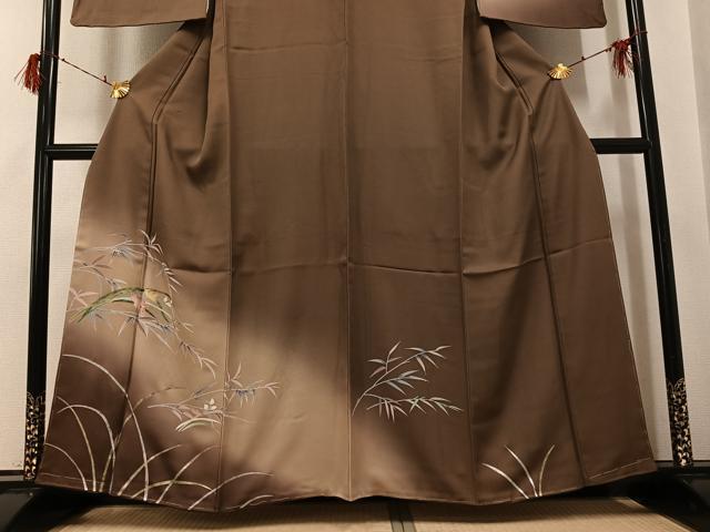 平和屋着物●訪問着　友禅　草花文　暈し染め　銀彩　正絹　逸品　未使用　AABG8533ph