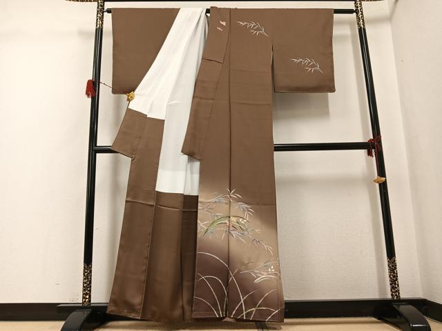 平和屋着物●訪問着　友禅　草花文　暈し染め　銀彩　正絹　逸品　未使用　AABG8533ph