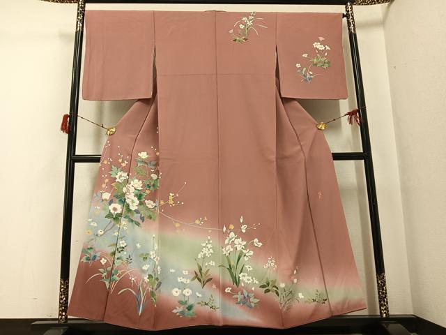 平和屋着物●訪問着　作家物　枝花文　暈し染め　正絹　逸品　AABG8536ph