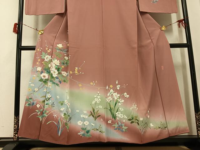平和屋着物●訪問着　作家物　枝花文　暈し染め　正絹　逸品　AABG8536ph