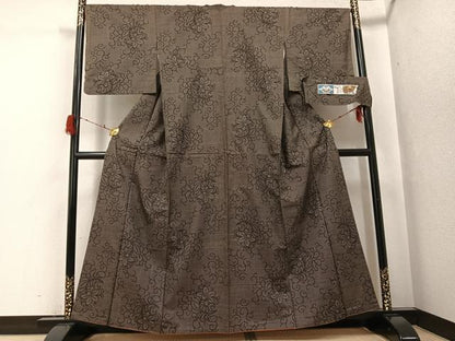 平和屋着物●本場大島紬　古代染色純泥染　一元絣　更紗唐草文　石原正宏作　証紙付き　正絹　逸品　AABG8537ph