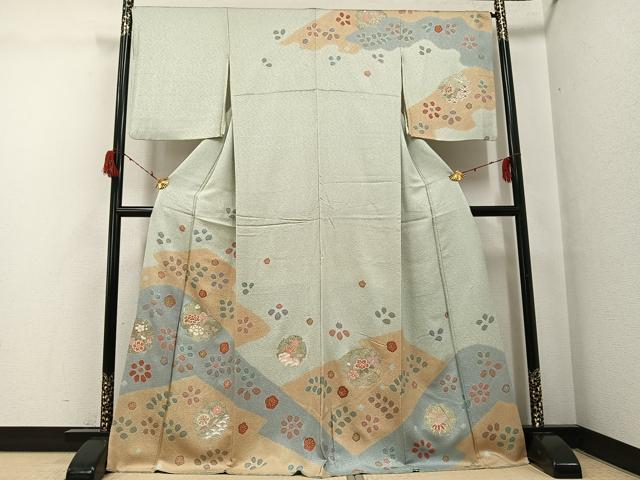 平和屋着物●訪問着　草花文　金彩　正絹　逸品　AABG8538ph