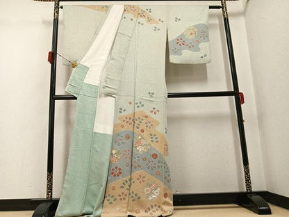 平和屋着物●訪問着　草花文　金彩　正絹　逸品　AABG8538ph
