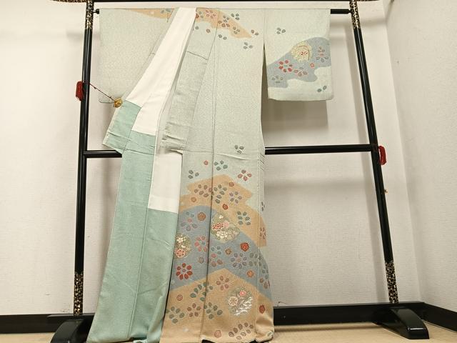 平和屋着物●訪問着　草花文　金彩　正絹　逸品　AABG8538ph