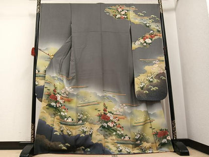 平和屋着物●豪華振袖　草花文　暈し染め　金彩　正絹　逸品　AABG8542ph