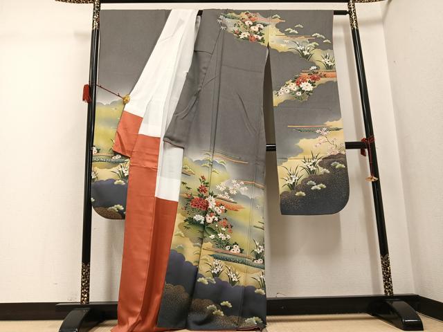 平和屋着物●豪華振袖　草花文　暈し染め　金彩　正絹　逸品　AABG8542ph