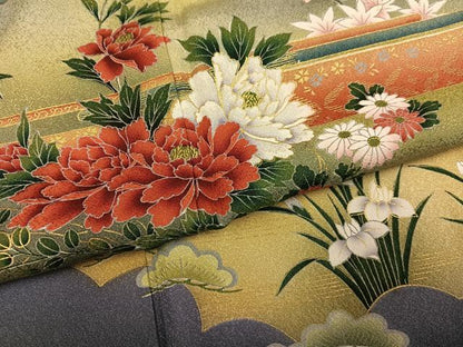 平和屋着物●豪華振袖　草花文　暈し染め　金彩　正絹　逸品　AABG8542ph