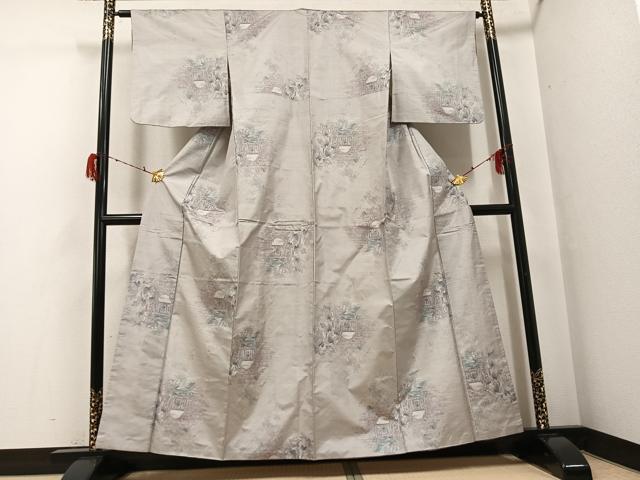 平和屋着物●本場大島紬　白大島　一元7マルキ　総絣　風景樹林文　正絹　逸品　AABG8544ph