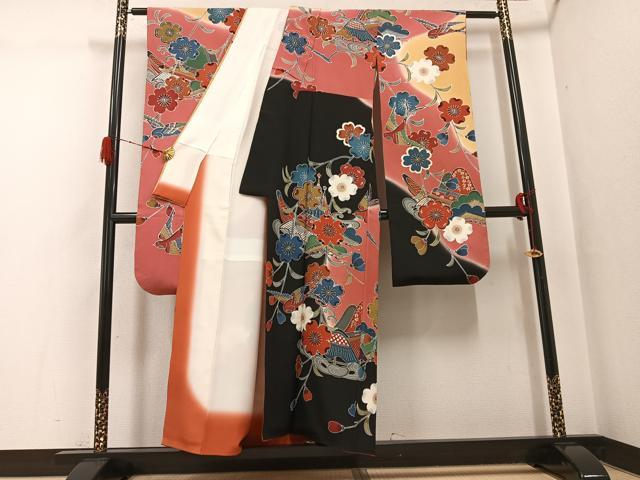 平和屋着物●豪華振袖　紅型　花鳥文　暈し染め　正絹　逸品　AABG8545ph