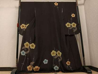 平和屋着物●小振袖　二尺袖　枝花文　鬼しぼ縮緬　洗える着物　AABG8547ph