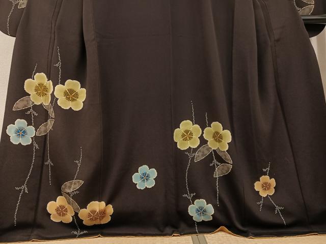 平和屋着物●小振袖　二尺袖　枝花文　鬼しぼ縮緬　洗える着物　AABG8547ph