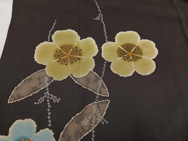 平和屋着物●小振袖　二尺袖　枝花文　鬼しぼ縮緬　洗える着物　AABG8547ph