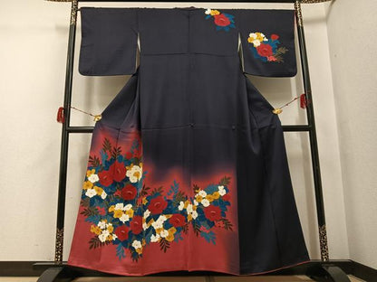 平和屋着物●訪問着　手描き　草花文　暈し染め　正絹　逸品　AABG8552ph