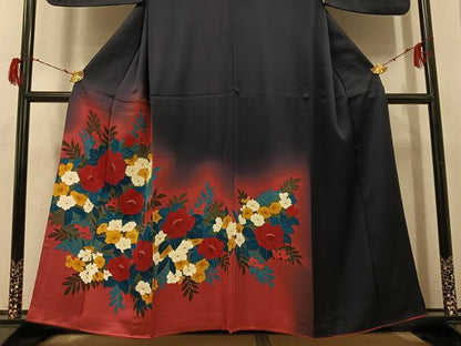 平和屋着物●訪問着　手描き　草花文　暈し染め　正絹　逸品　AABG8552ph