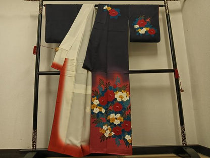 平和屋着物●訪問着　手描き　草花文　暈し染め　正絹　逸品　AABG8552ph