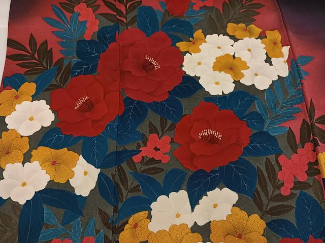 平和屋着物●訪問着　手描き　草花文　暈し染め　正絹　逸品　AABG8552ph