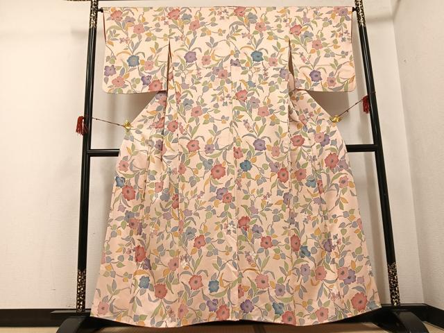 平和屋着物●上質な小紋　地紋起こし　草花文　正絹　逸品　AABG8553ph