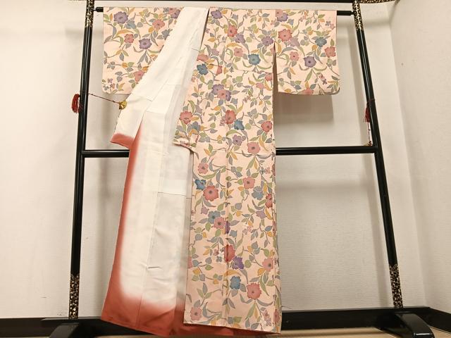 平和屋着物●上質な小紋　地紋起こし　草花文　正絹　逸品　AABG8553ph