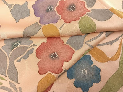 平和屋着物●上質な小紋　地紋起こし　草花文　正絹　逸品　AABG8553ph