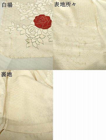 平和屋着物▽訪問着 単衣 薔薇 バラ 金彩 正絹 逸品 AABG8562ck