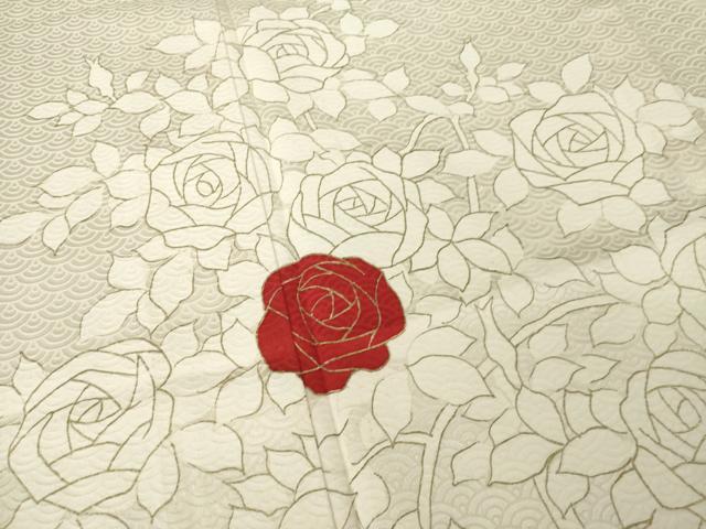 平和屋着物▽訪問着 単衣 薔薇 バラ 金彩 正絹 逸品 AABG8562ck
