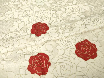 平和屋着物▽訪問着 単衣 薔薇 バラ 金彩 正絹 逸品 AABG8562ck