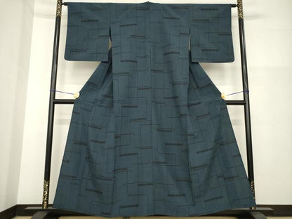 平和屋着物▽本塩沢　単衣　110亀甲　幾何学文様　正絹　逸品　AABG8564ck