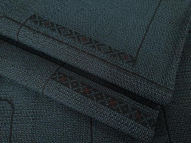 平和屋着物▽本塩沢　単衣　110亀甲　幾何学文様　正絹　逸品　AABG8564ck