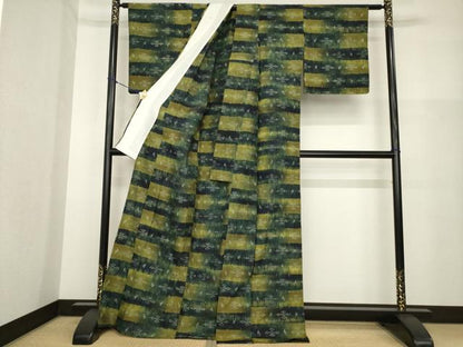 平和屋着物▽本場琉球絣　紬　単衣　正絹　逸品　AABG8565ck